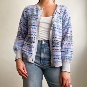 Talbots Plus Size 2X Petite Fair Isle Merino Wool Blend Multi Cardigan Sweater